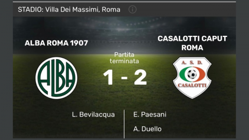 Seconda vittoria consecutiva per il Casalotti: battuto 2-1 l'Alba Roma