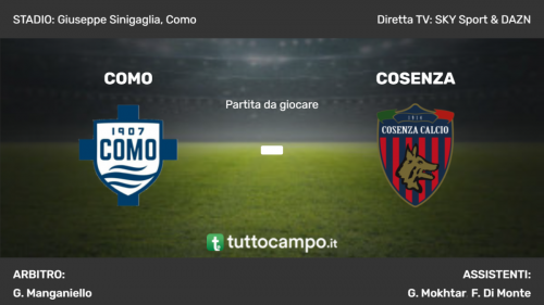 Serie B, ecco le formazioni ufficiali della sfida ta Como 1907 e Cosenza