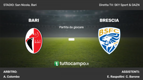 Serie B, le formazioni ufficiali dell'incontro tra Bari e Brescia